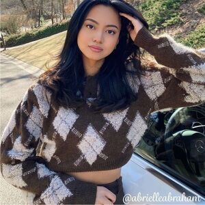 Brown and White Argyle Sweater knit